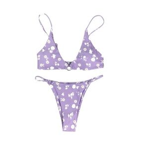 Womens Bikini Size 4 Zaful Lavender Purple White Flowers 2 Piece